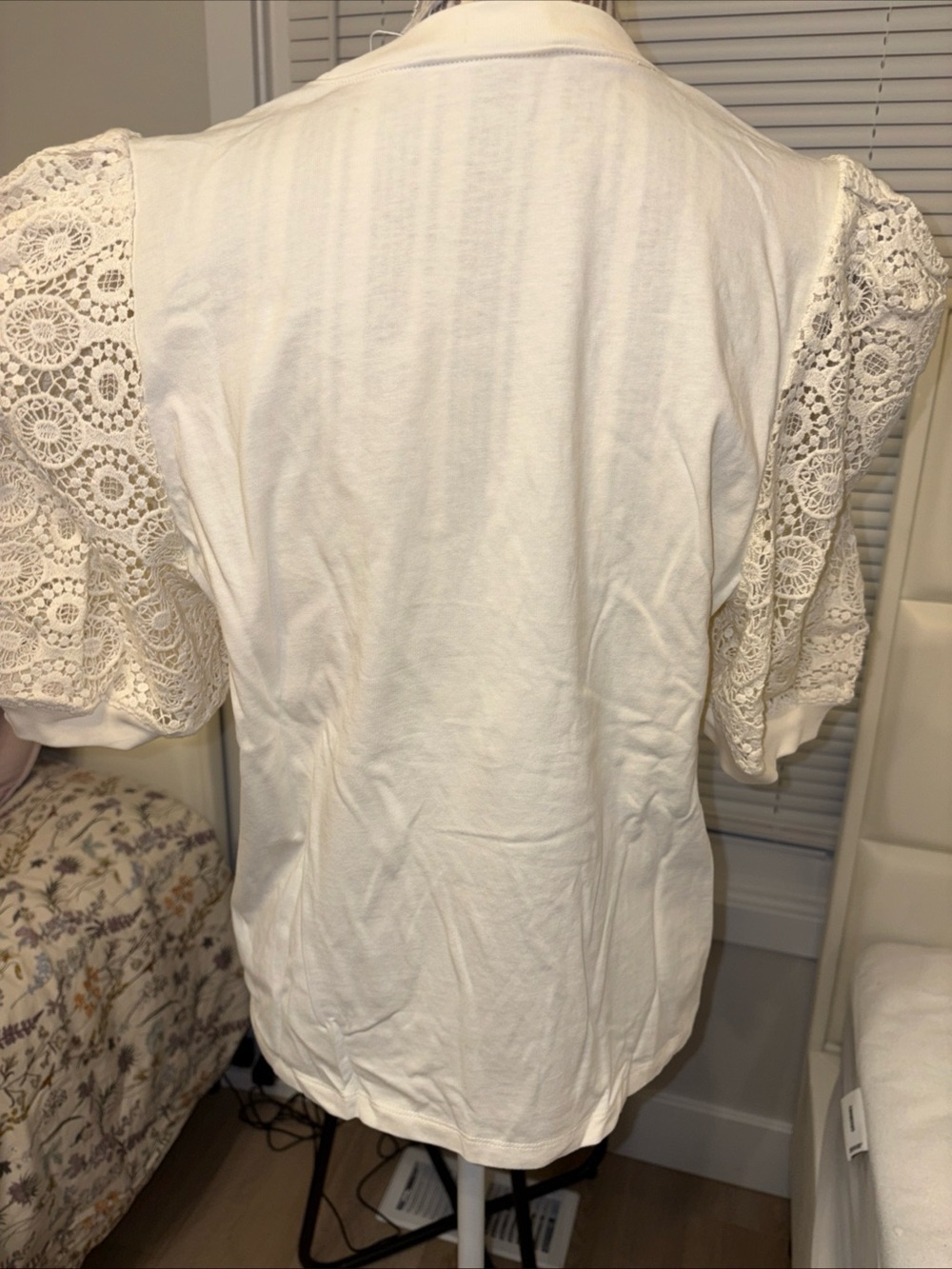 Frame Denim Ivory Lace Sleeve Short Sleeve Tee Top - Picture 5 of 12